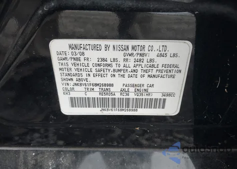 2008 Infiniti G35X из США, поврежденный, VIN JNKBV61F68M268988